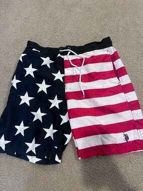 U.S. Polo Assn. Men’s Stars & Stripes Swim Trunks - Red/White/Blue medium